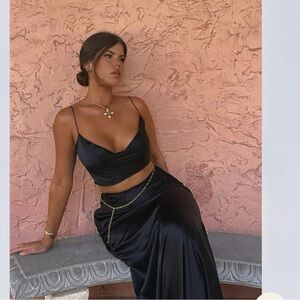 Meshki poppy Satin cowls neck top